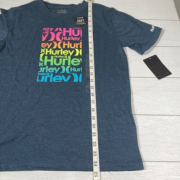 Hurley Heathered Blue Tee with Neon Rainbow Logo Large - Picture 6 of 8